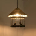 Hemp Rope Chandelier Retro Industrial Bird Light